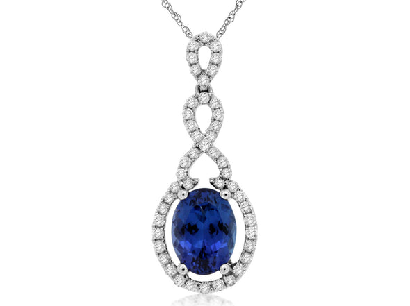 Oval Tanzanite and Diamond Open Halo Pendant
