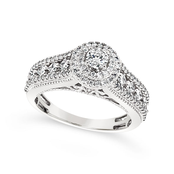Double Halo and Double Diamond Row Engagement Ring