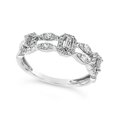 Round and Baguette Diamond Double Row Open Ring