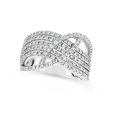 Five Row Diamond Ring with Crossover Design
