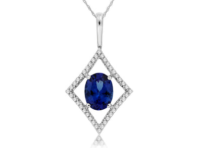 Oval Tanzanite and Diamond Halo Pendant