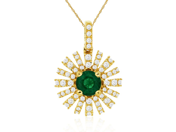 Emerald and Diamond Starburst Design Pendant