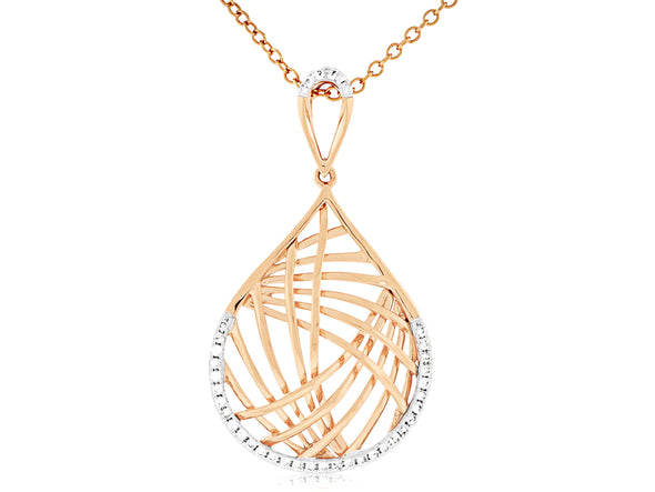 Gold Weave Design and Diamond Accented Pendant