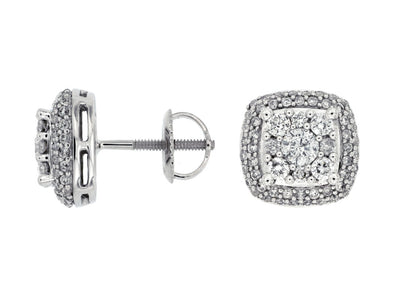Square Diamond Cluster and Halo Earrings