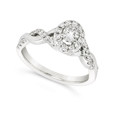 Oval Diamond Halo and Crossover Design Engagement Ring