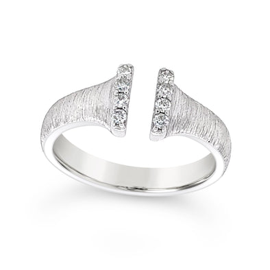 Brushed Finish Diamond Detail Open Ring