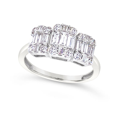 Three Stone Baguette and Round Diamond Ring