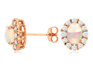 Oval Opal and Diamond Halo Earrings