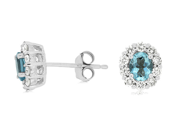 Oval Aquamarine and Diamond Halo Earrings