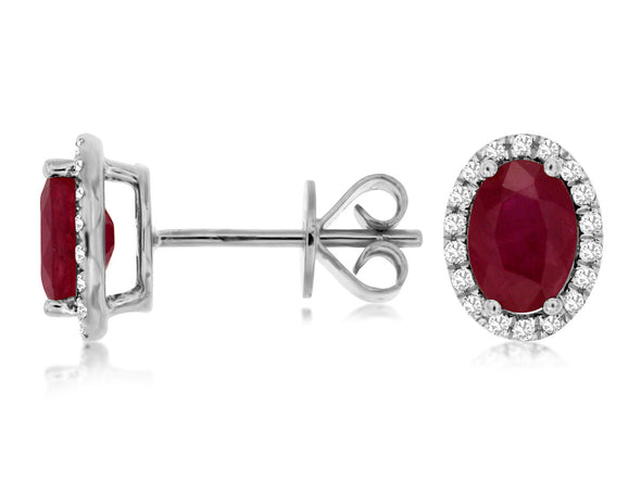 Oval Ruby and Diamond Halo Earrings
