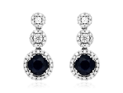 Sapphire and Diamond Three Stone Drop Earrings