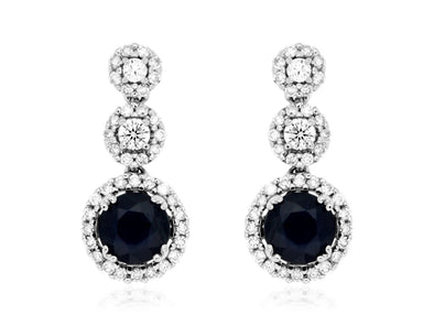 Sapphire and Diamond Three Stone Drop Earrings
