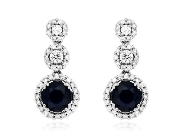 Sapphire and Diamond Three Stone Drop Earrings