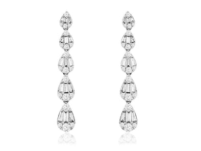Baguette and Round Diamond Dangle Earrings