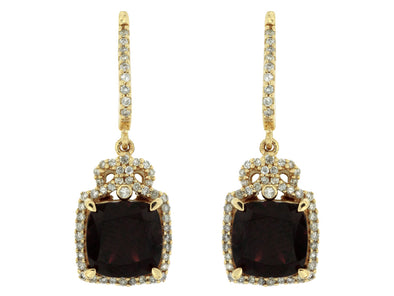 Garnet and Diamond Halo Drop Earrings