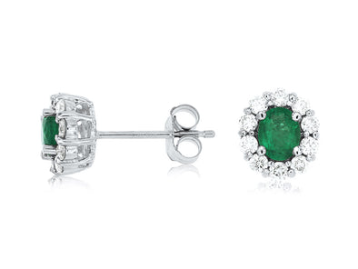 Oval Emerald and Diamond Halo Earrings