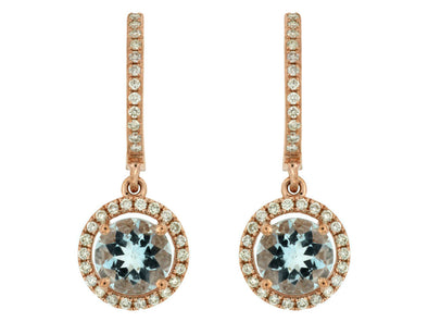Aquamarine and Diamond Halo Drop Earrings