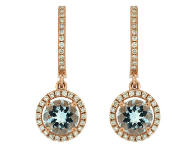 Aquamarine and Diamond Halo Drop Earrings