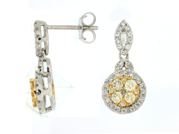 Yellow and White Diamond Drop Earrings