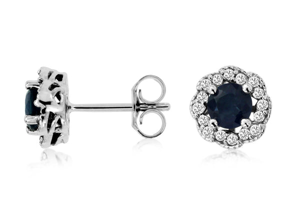 Sapphire and Diamond Flower Design Halo Earrings