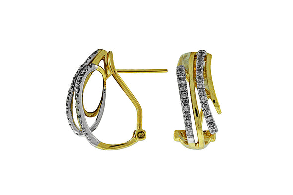 Four Row Diamond and Yellow Gold Huggie Style Earrings