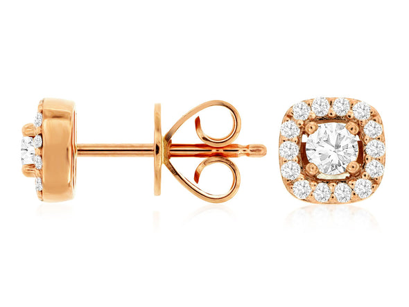 Round Diamond and Cushion Cut Halo Earrings