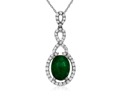 Oval Emerald and Swirl Detail Diamond Halo Pendant