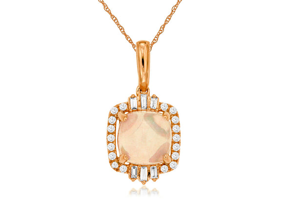 Cushion Cut Opal and Diamond Halo Pendant