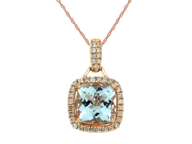 Cushion Cut Aquamarine and Diamond Halo Pendant