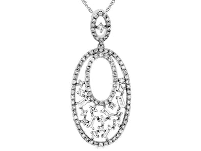 Round and Baguette Diamond Oval Double Halo Pendant