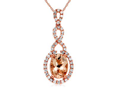 Oval Morganite and Diamond Scroll Design Halo Pendant