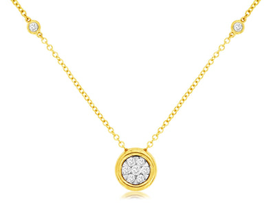 Round Bezel Set Diamond Cluster Pendant