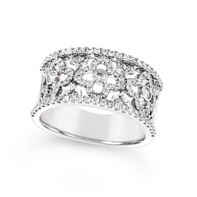 Wide Diamond Ring with Interior Flower Design