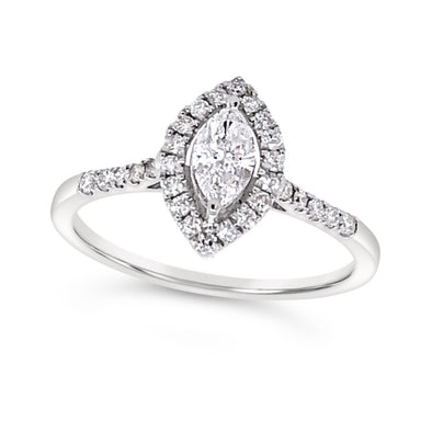 Marquise Diamond and Diamond Halo Engagement Ring