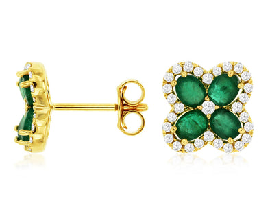 Emerald and Diamond Clover Design Earrings