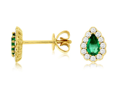 Emerald and Diamond Pear Shaped Stud Earrings
