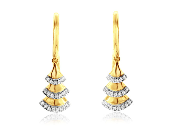 Triple Fan Design Diamond Dangle Earrings
