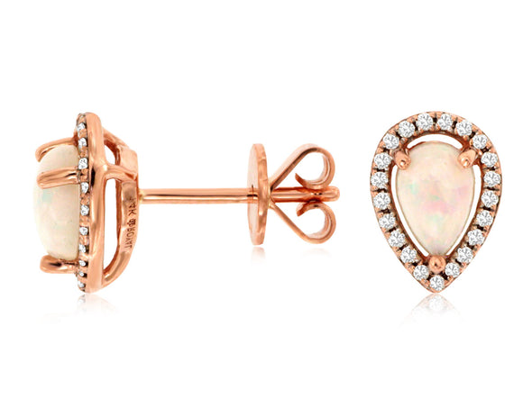 Pear Shaped Opal and Diamond Halo Earrings