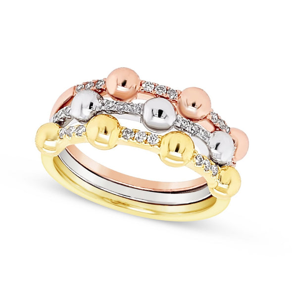 Tri-Color Gold and Diamond Stackable Ring