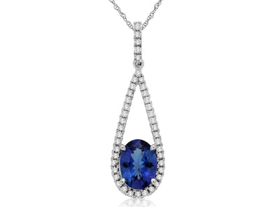 Oval Tanzanite and Open Diamond Halo Pendant