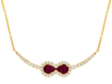 Double Pear Shaped Ruby and Diamond Bar Necklace