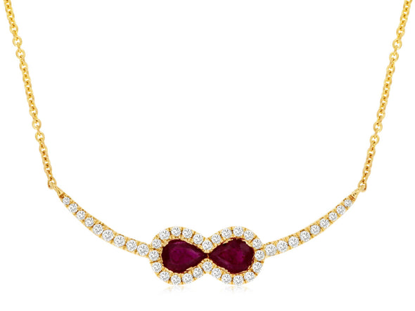 Double Pear Shaped Ruby and Diamond Bar Necklace