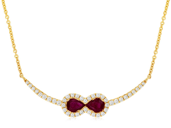 Double Pear Shaped Ruby and Diamond Bar Necklace