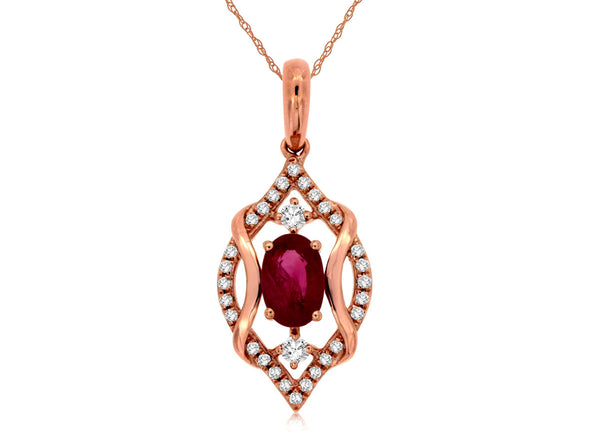 Oval Ruby and Open Diamond Halo Pendant
