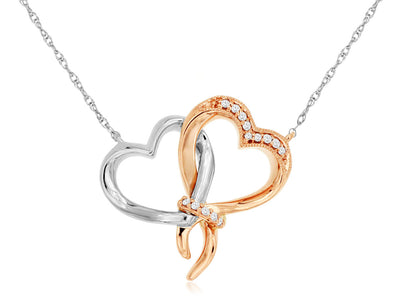 Double Open Heart with Diamond Detail Necklace