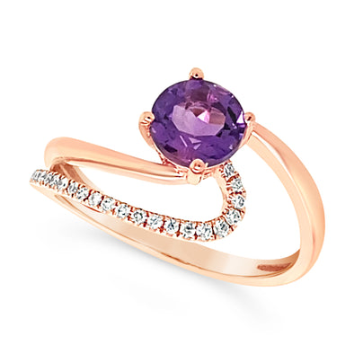 Contemporary Round Amethyst and Open Diamond Detail Ring
