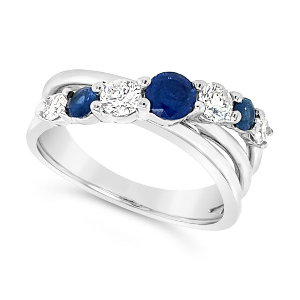 Three Row Crossover Design Sapphire and Diamond Ring