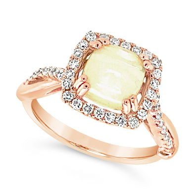 Opal and Cushion Shaped Diamond Halo Ring