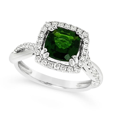 Russalite and Diamond Halo Ring