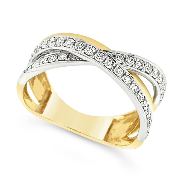 Two-Tone Gold Three Row Crossover Design Ring